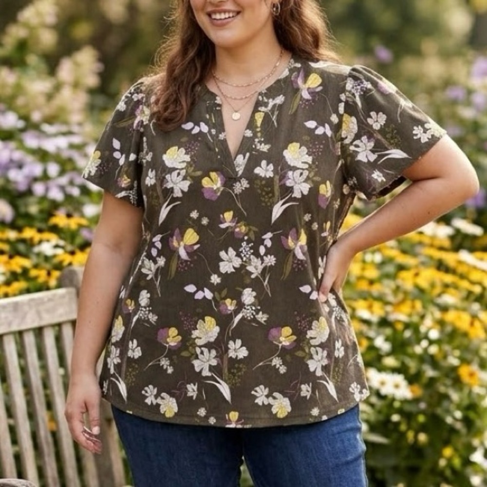 Denver Hayes Wildflowers Floral Top Blouse Cottagecore Boho Paisley Coquette